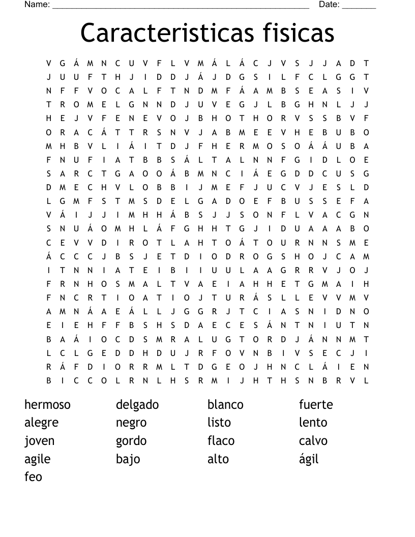 Caracteristicas fisicas Word Search