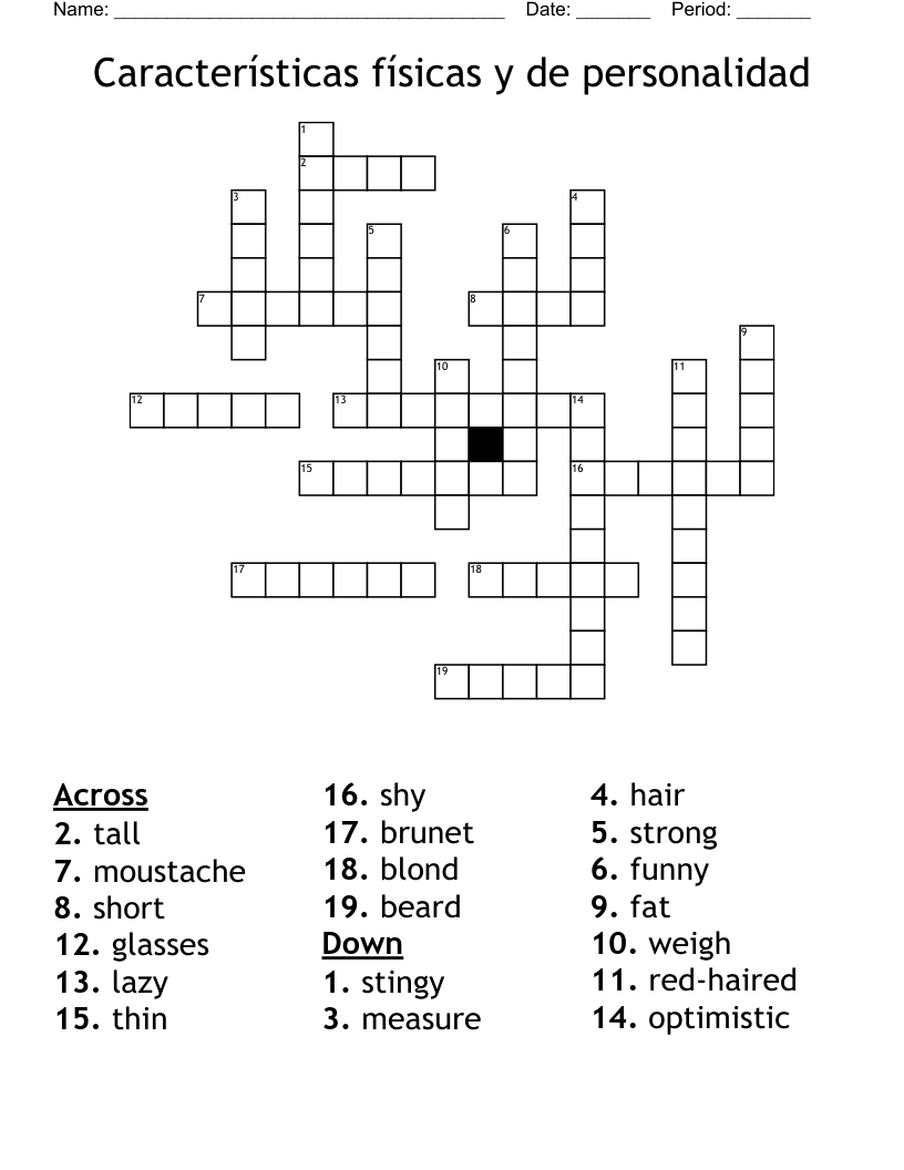Características físicas y de personalidad Crossword