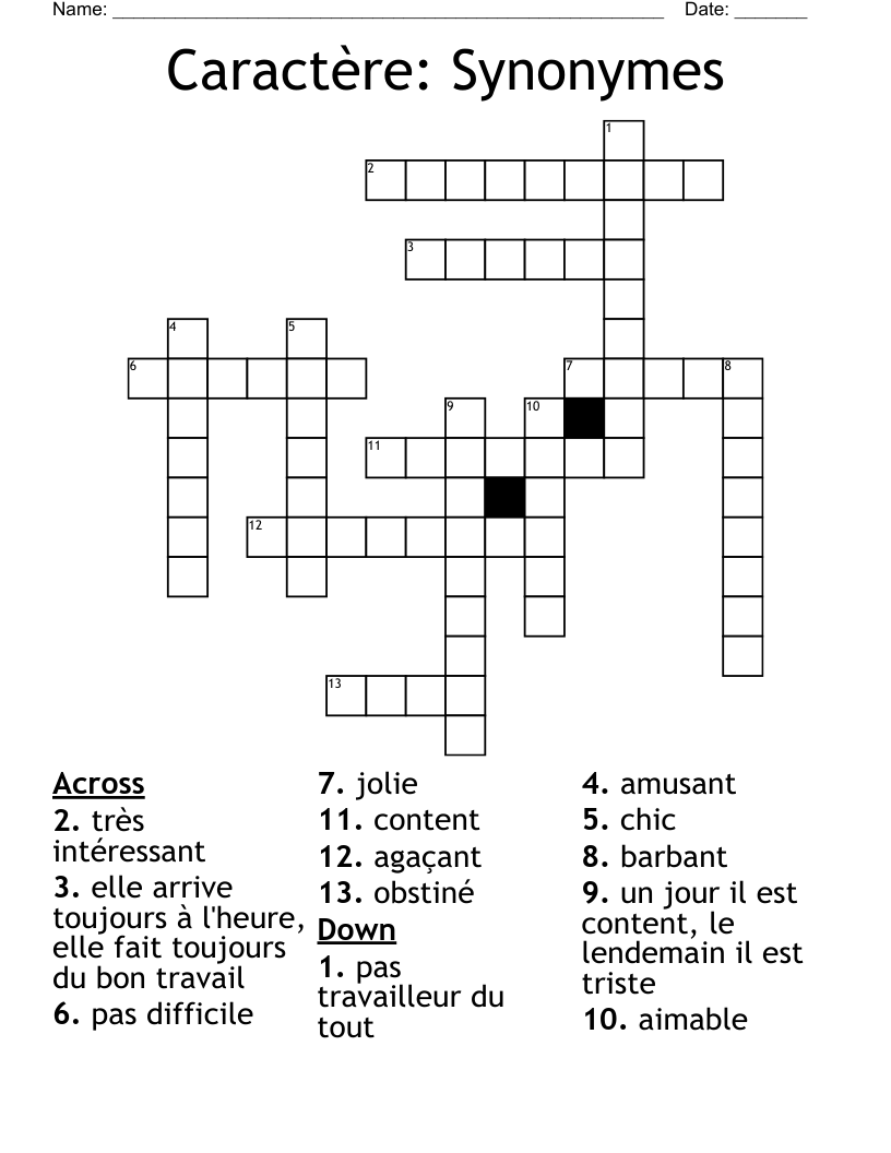Caractère: Synonymes Crossword