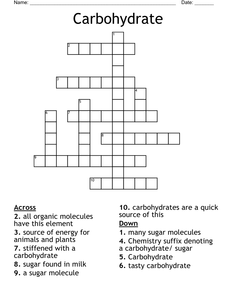 Carbohydrate Crossword