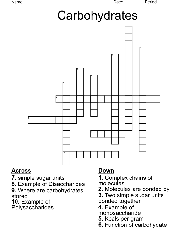 Carbohydrates Crossword