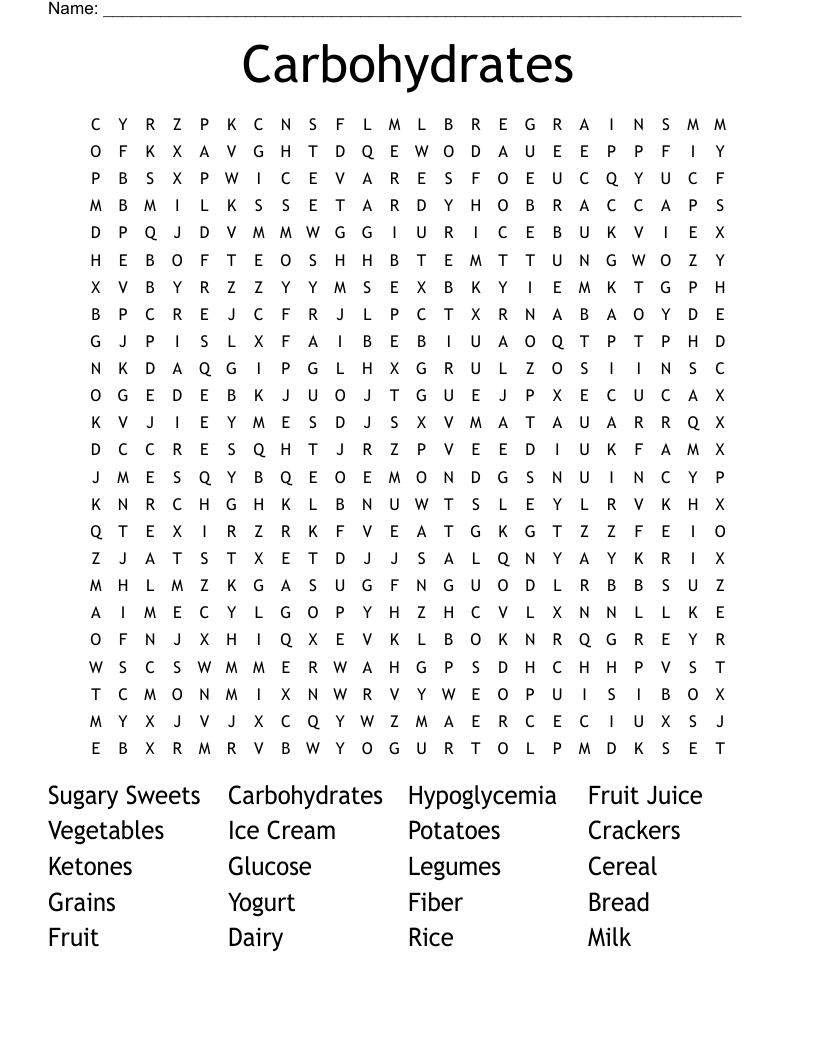 Carbohydrates Word Search