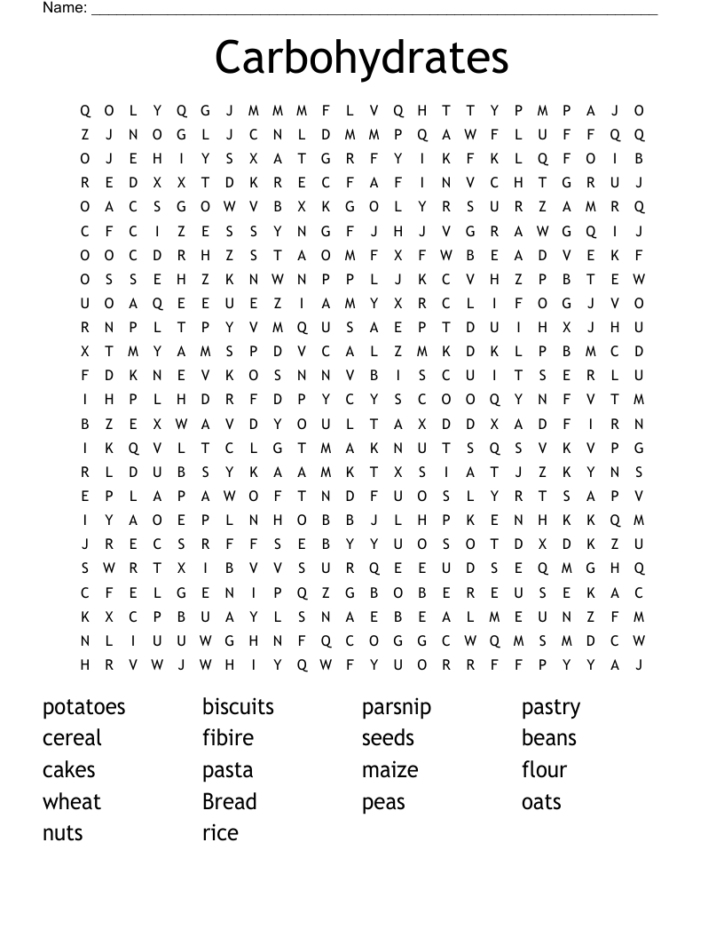 Carbohydrates Word Search