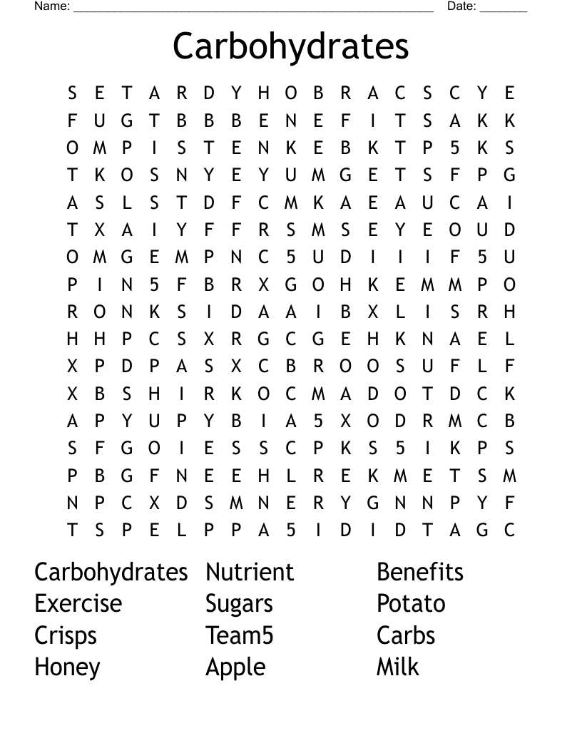 Carbohydrates Word Search