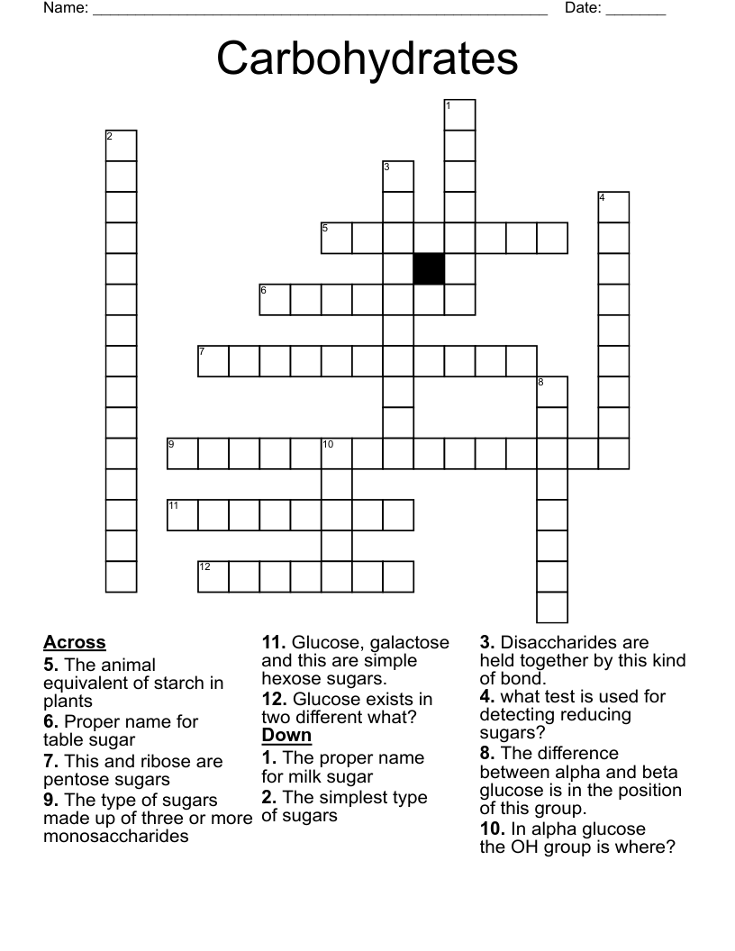 Carbohydrates Crossword