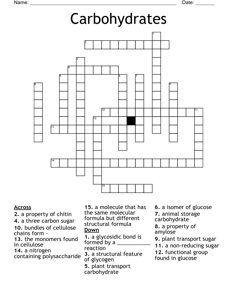 Carbohydrates Crossword