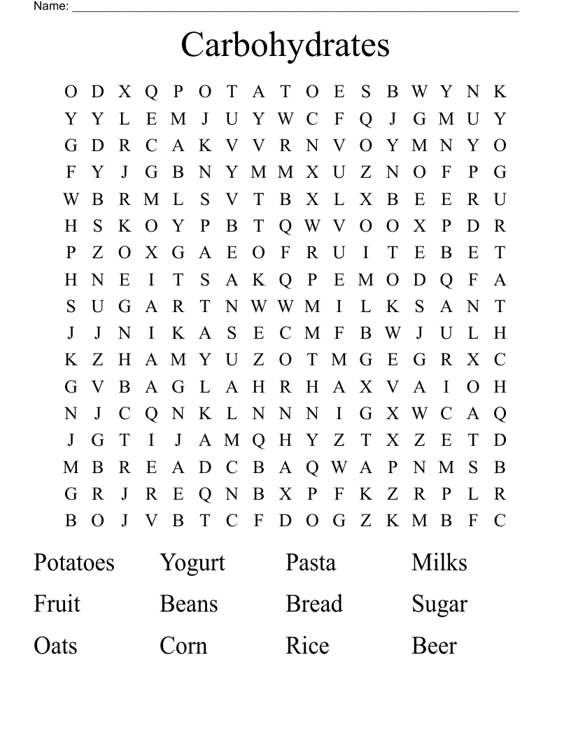Carbohydrates Word Search