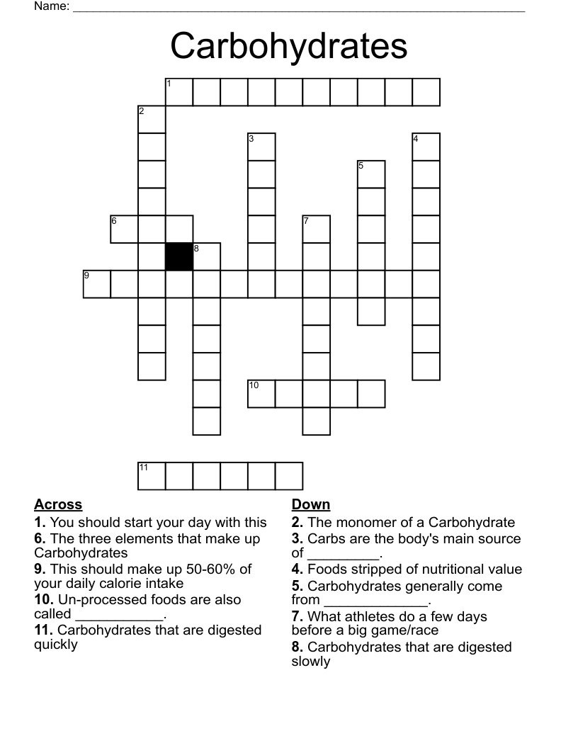 Carbohydrates Crossword