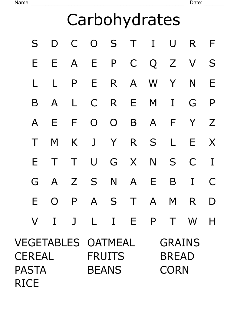 Carbohydrates Word Search