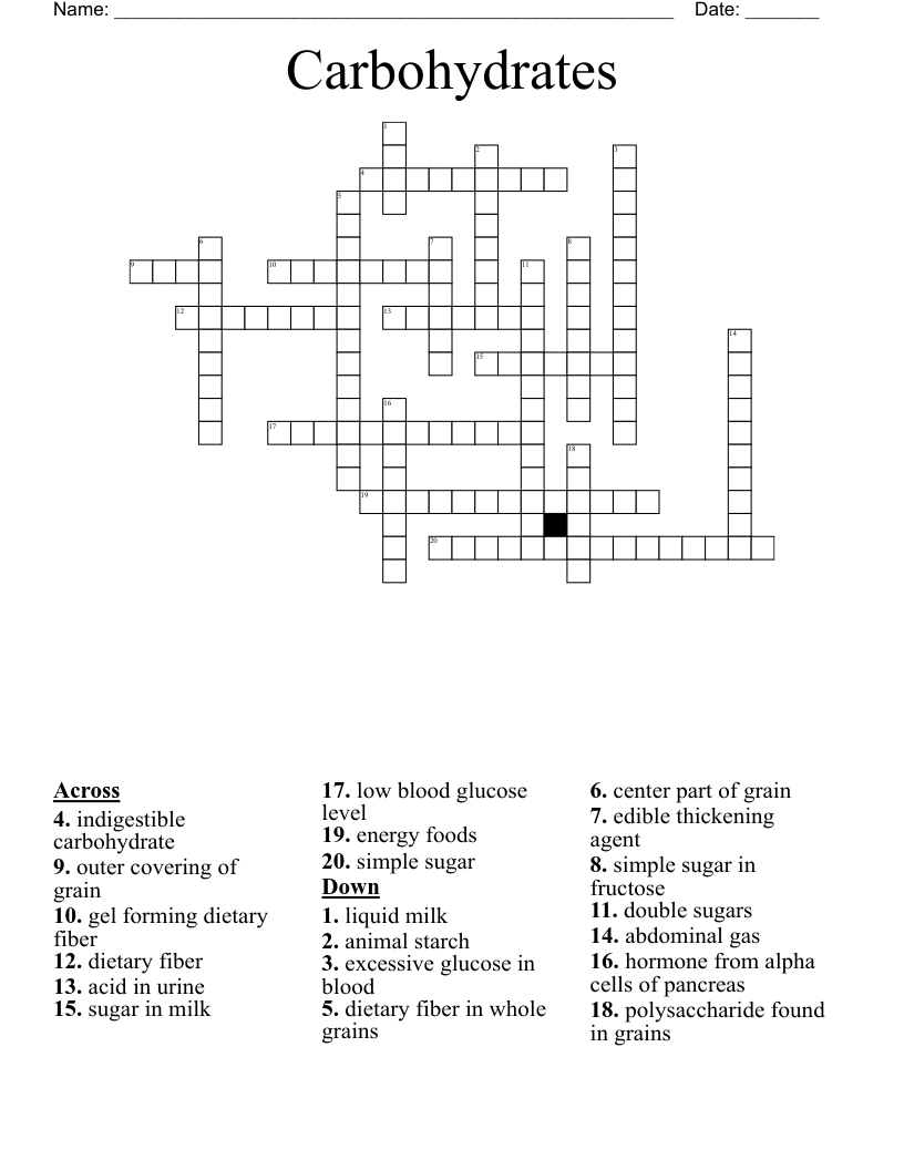 Carbohydrates Crossword