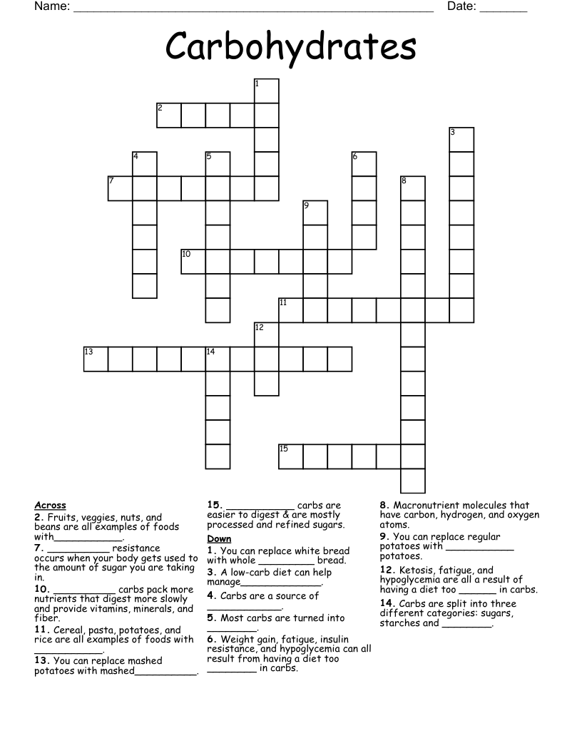 Carbohydrates Crossword