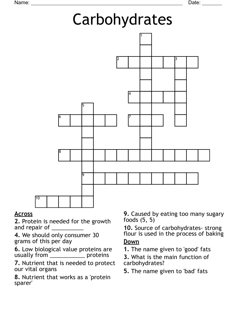 Carbohydrates Crossword