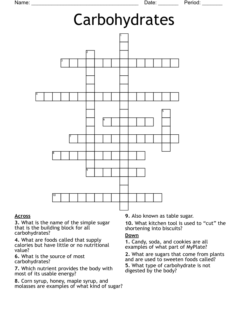 Carbohydrates Crossword