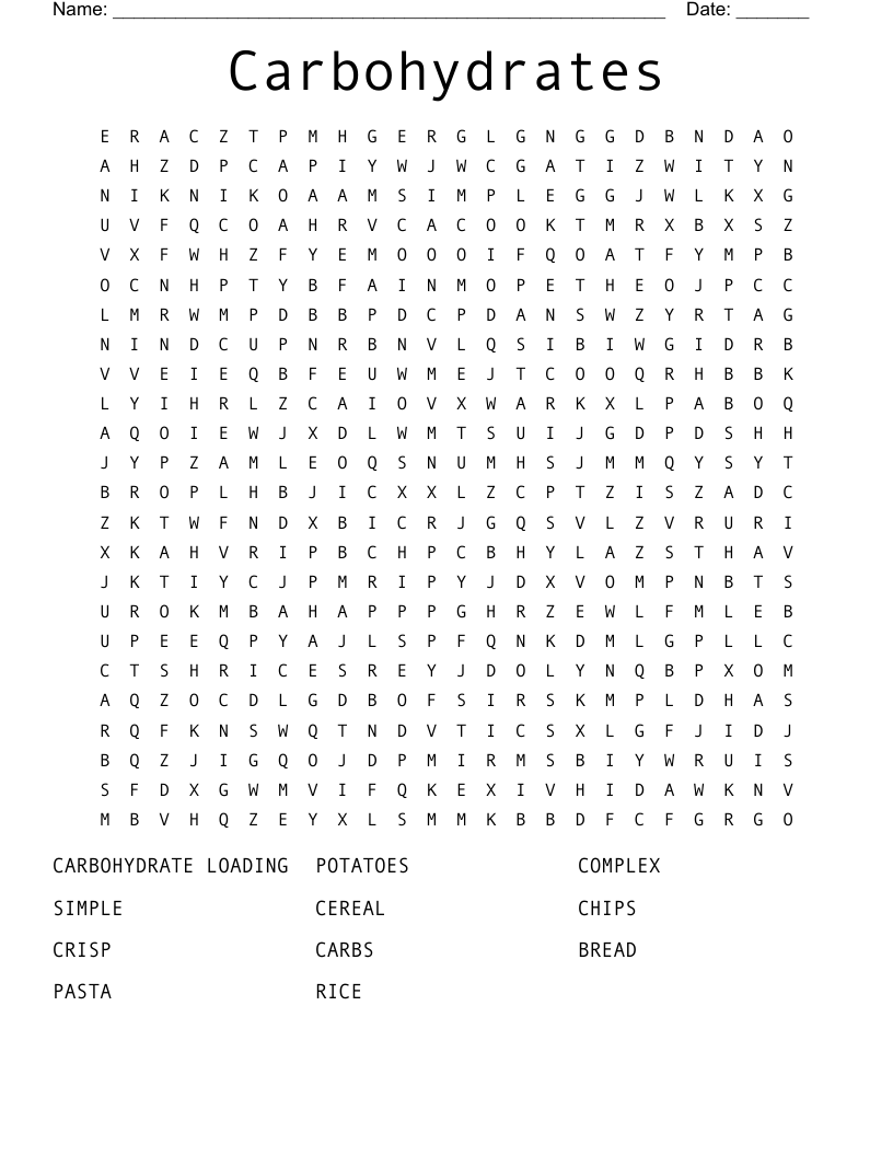 Carbohydrates Word Search