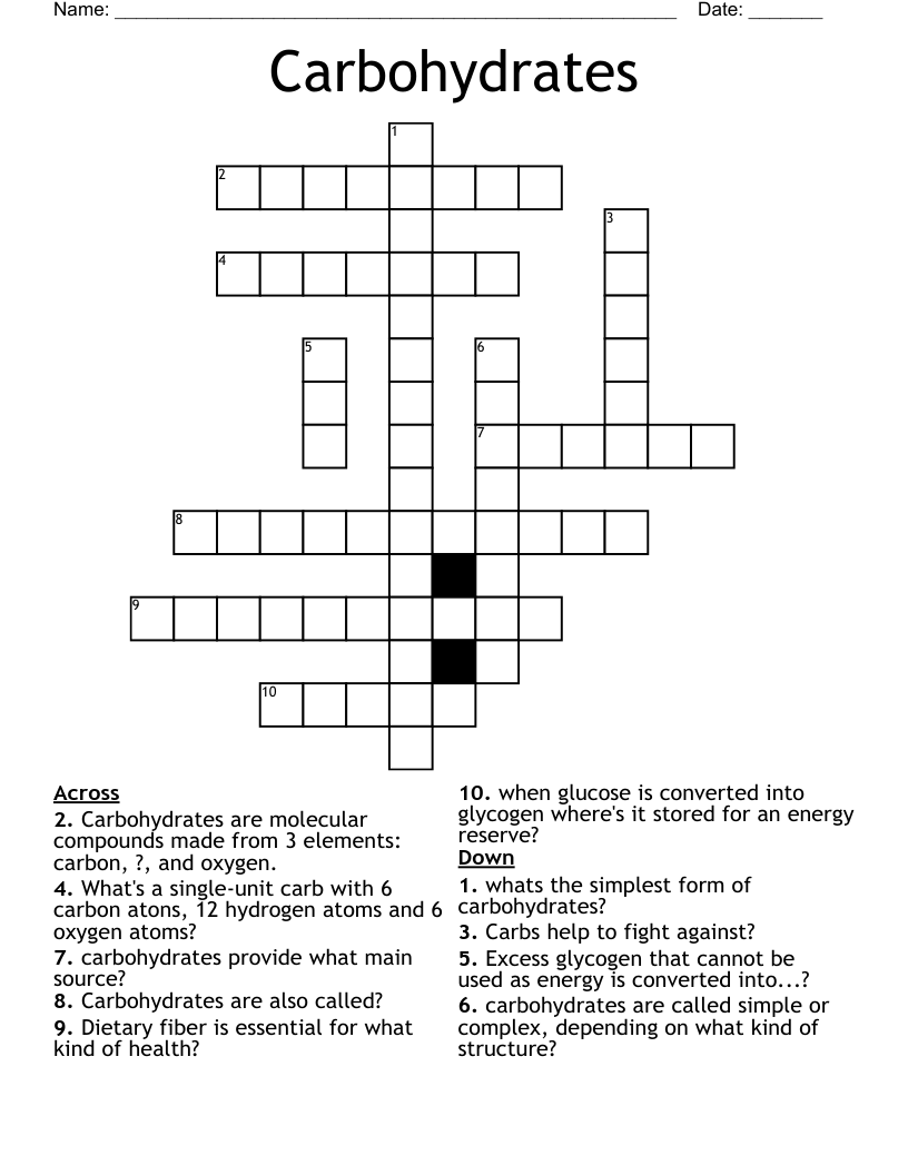 Carbohydrates Crossword