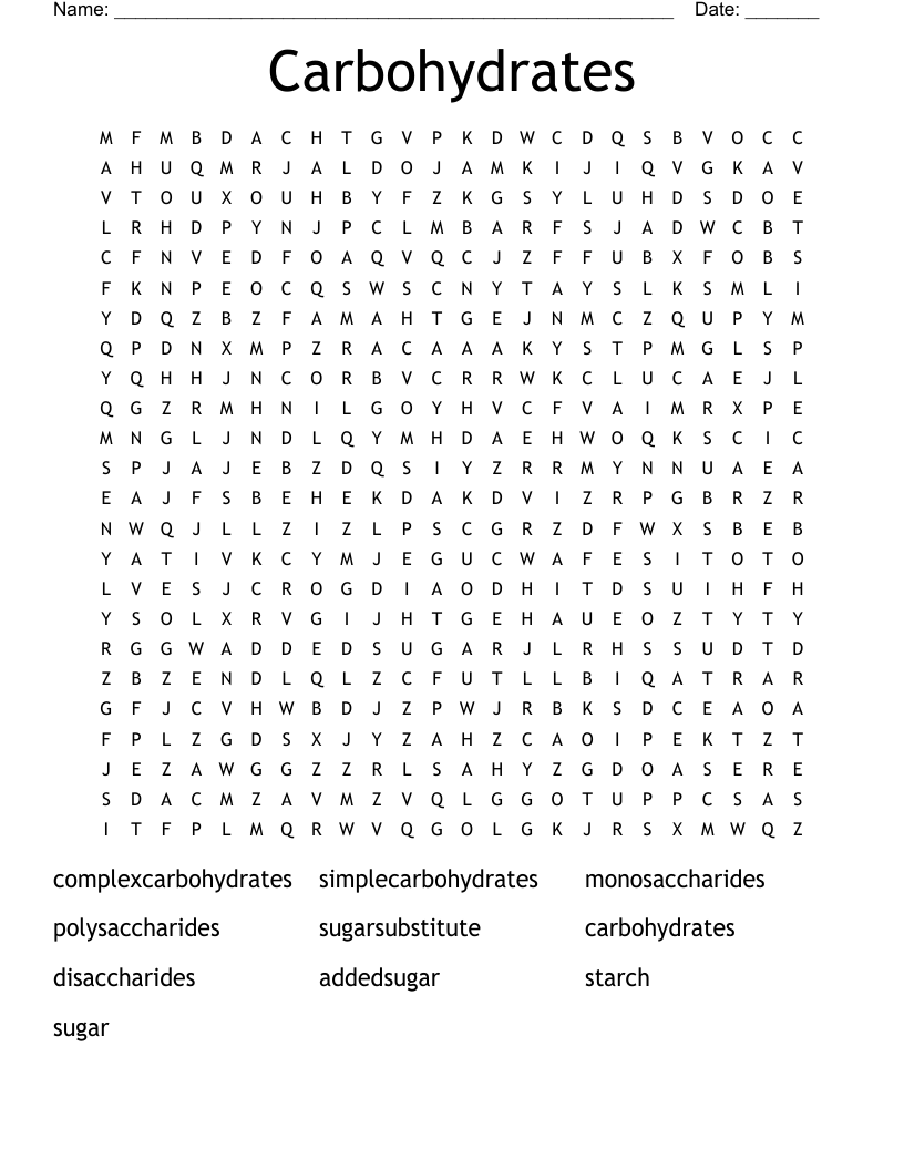 Carbohydrates Word Search