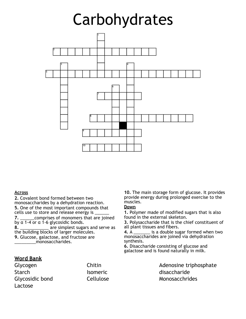 Carbohydrates  Crossword