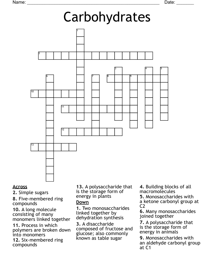 Carbohydrates  Crossword