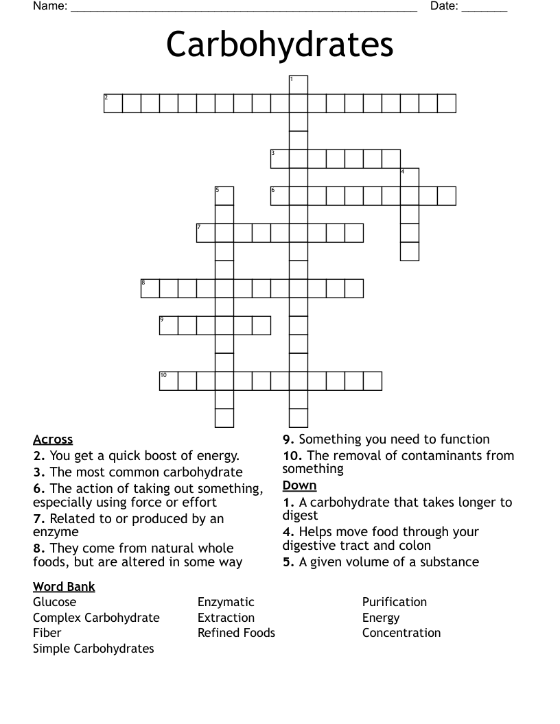 Carbohydrates  Crossword