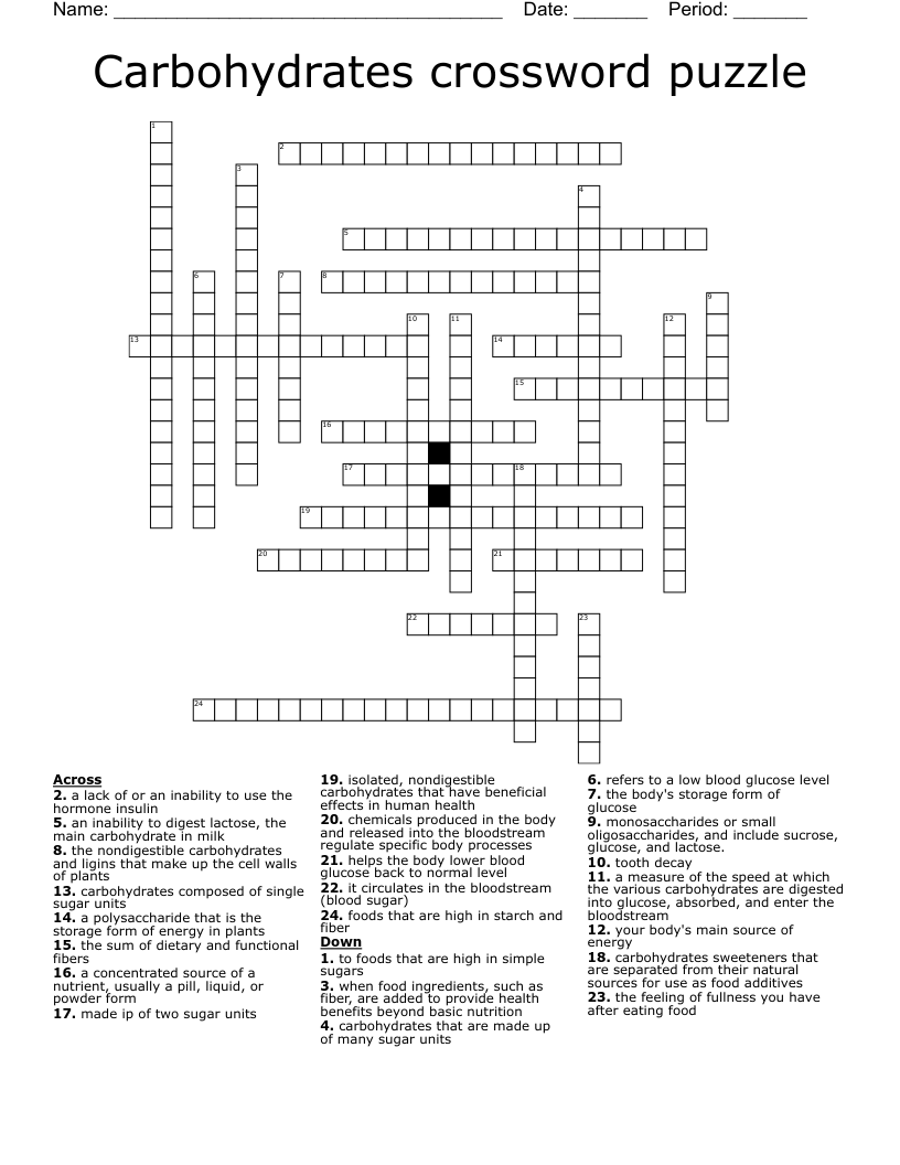 Carbohydrates crossword puzzle