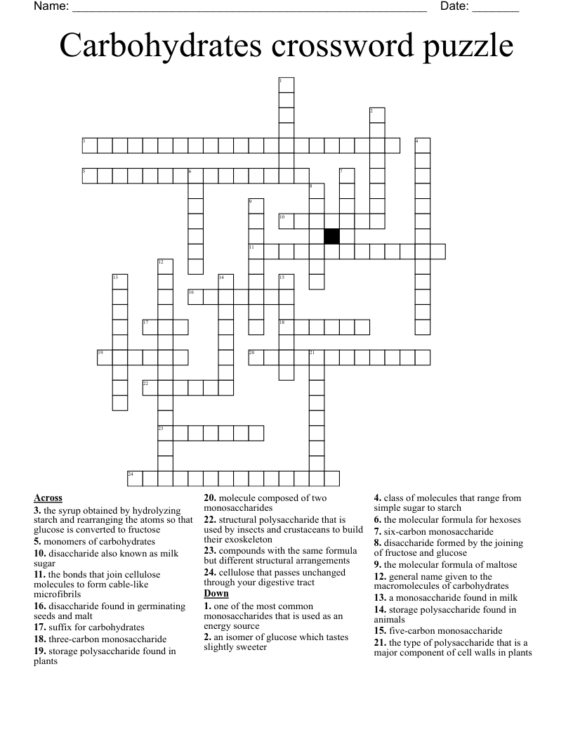 Carbohydrates crossword puzzle