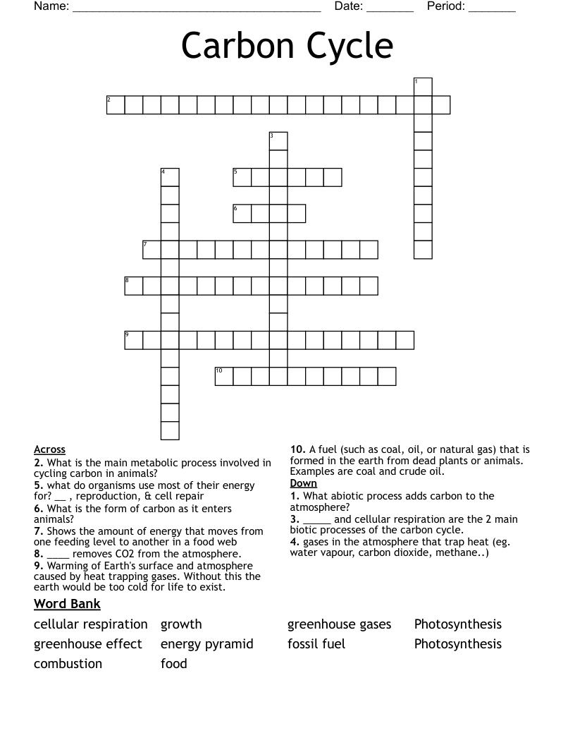 Carbon Cycle Crossword