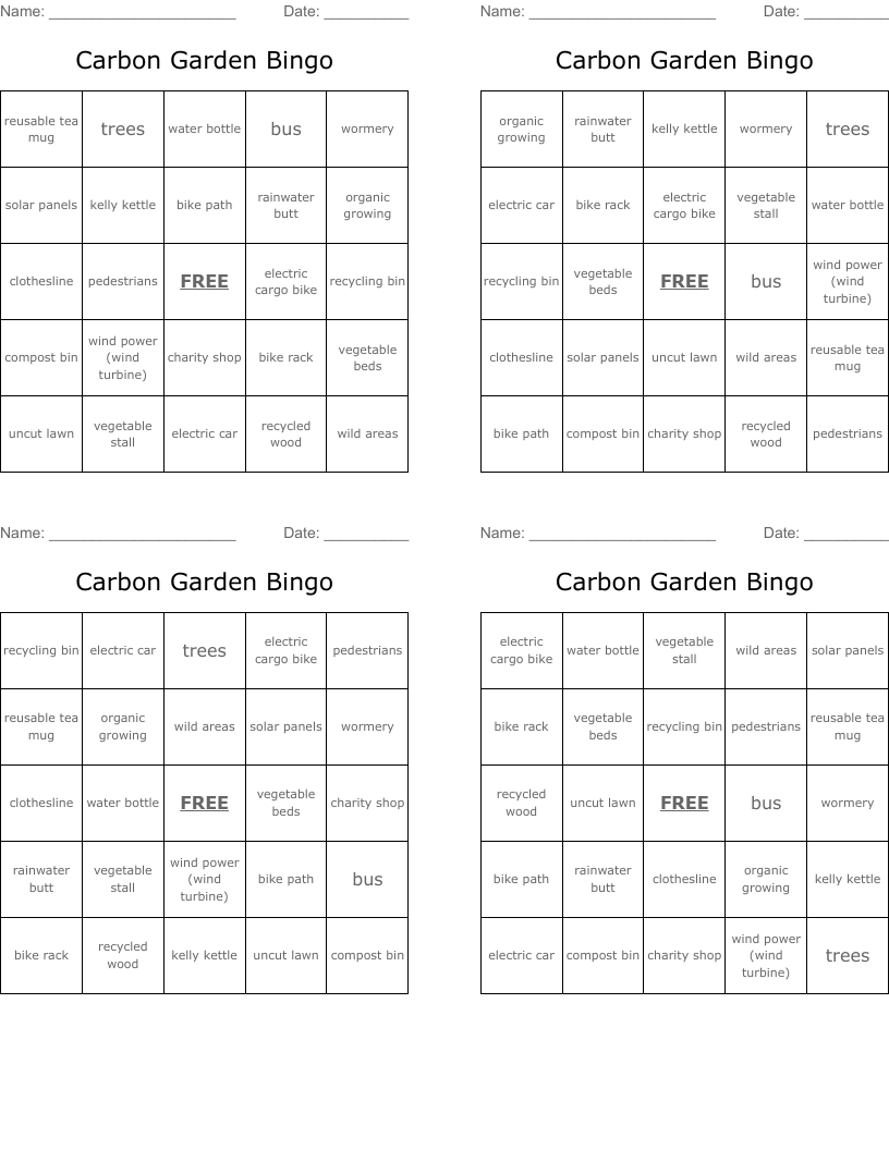 Carbon Garden Bingo