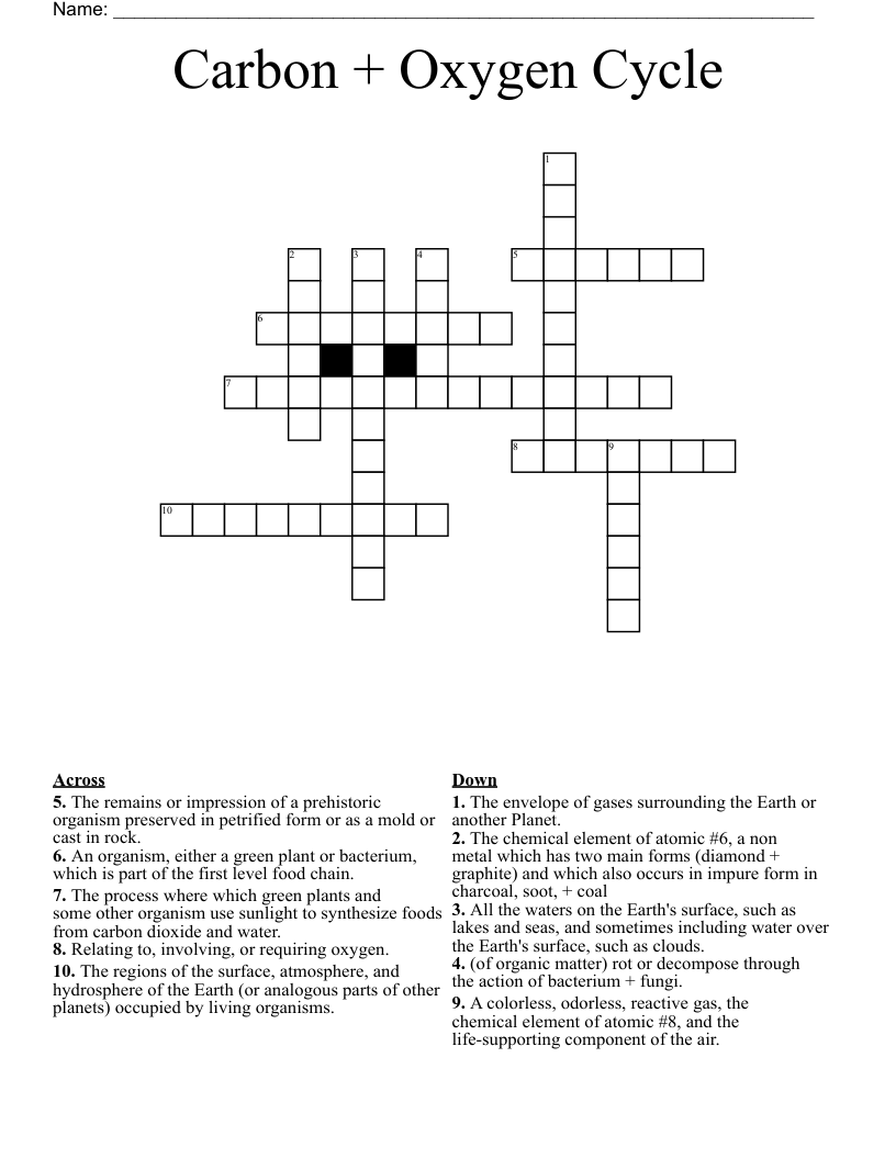 Carbon + Oxygen Cycle Crossword