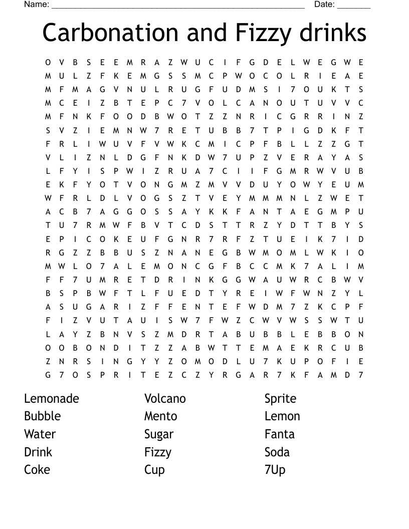 Carbonation and Fizzy drinks Word Search