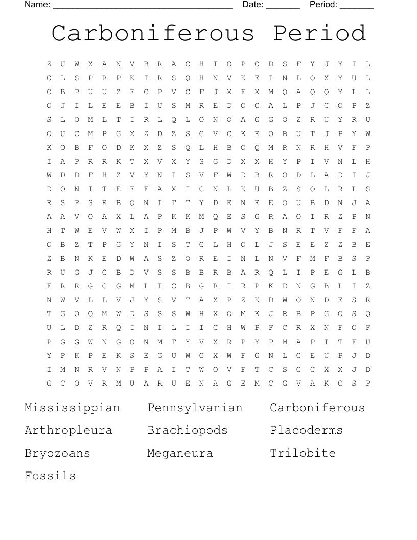 Carboniferous Period Word Search