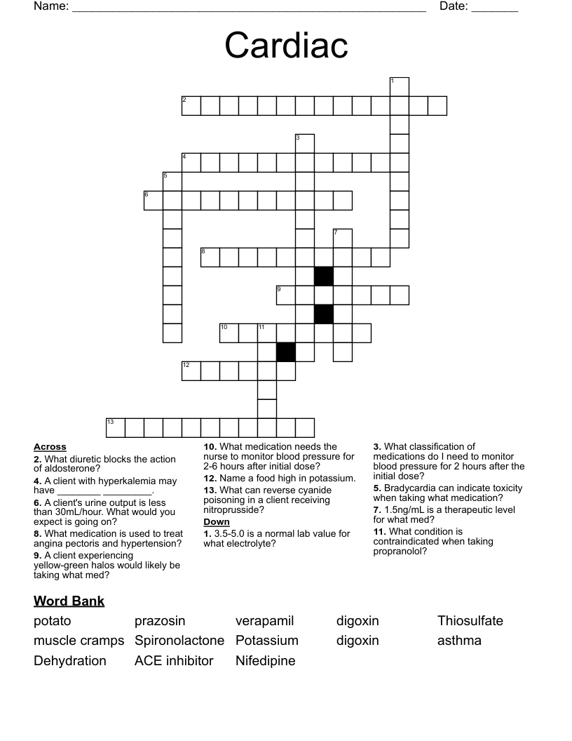 Cardiac Crossword