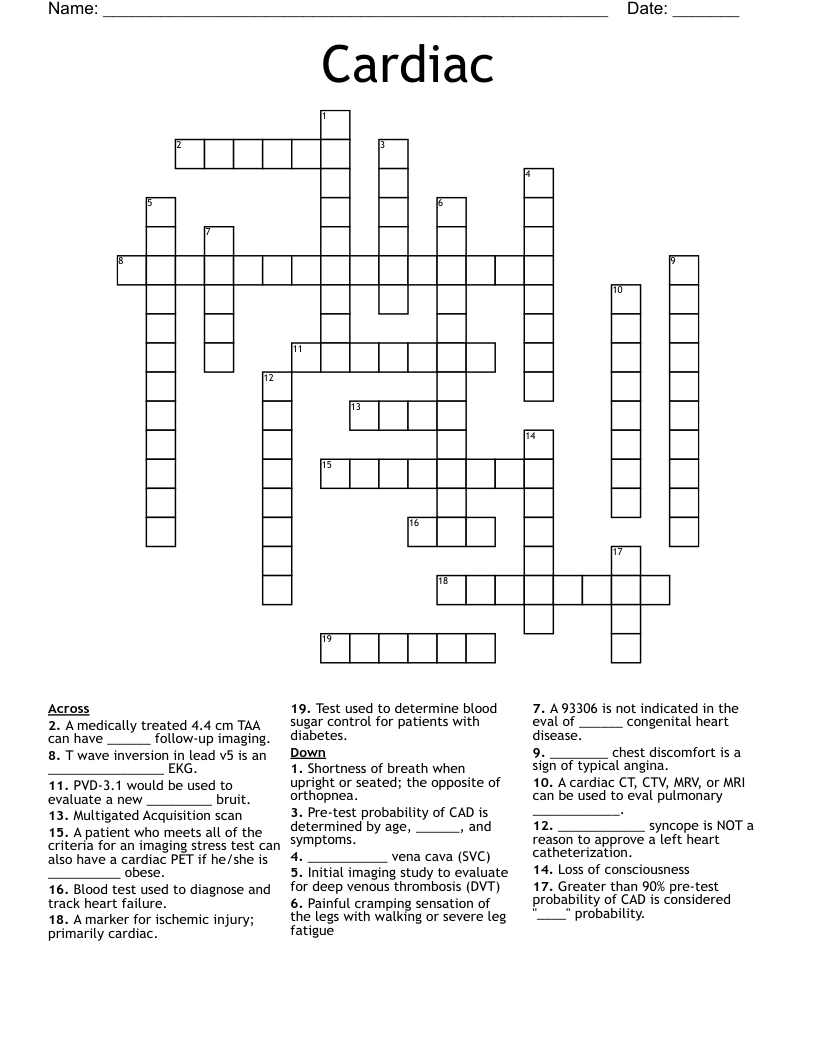 Cardiac Crossword