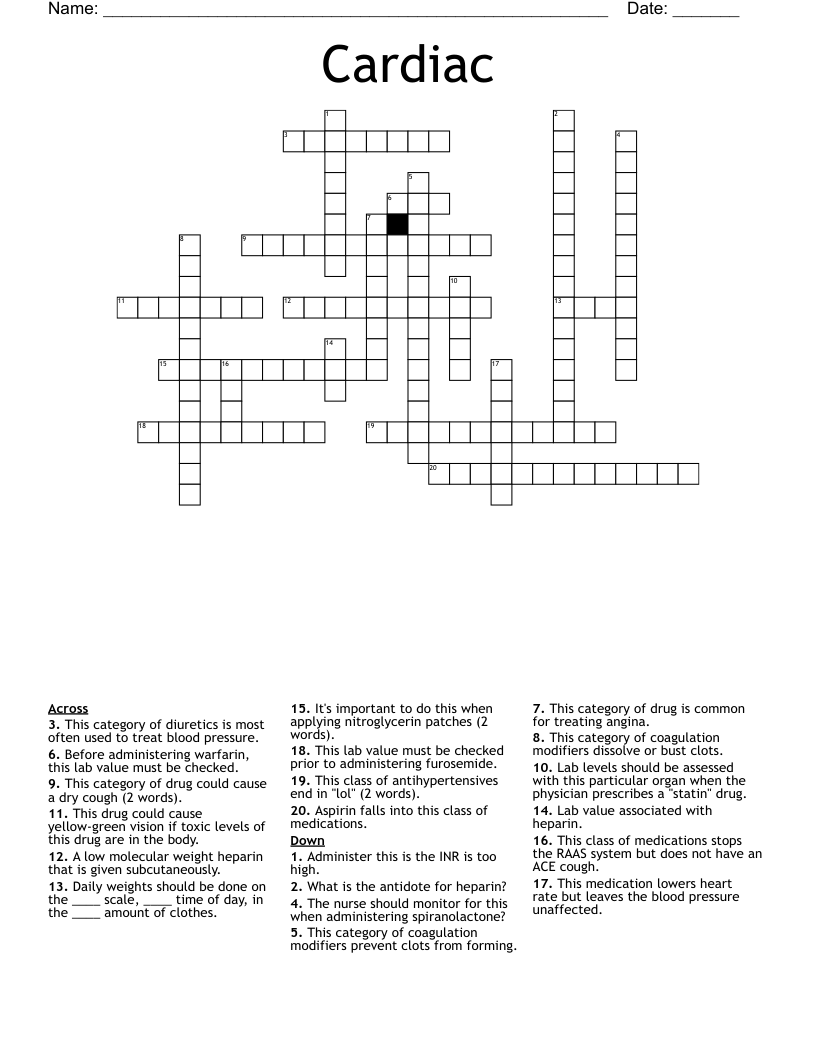 Cardiac Crossword