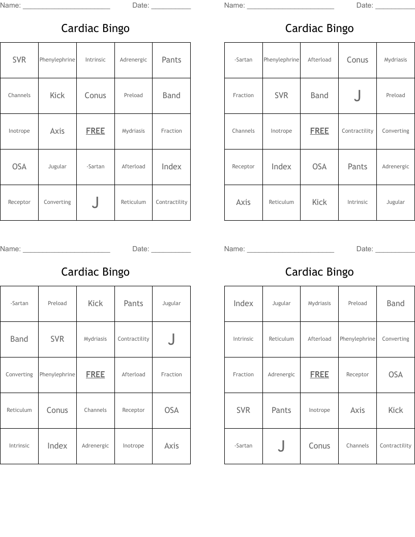 Cardiac Bingo