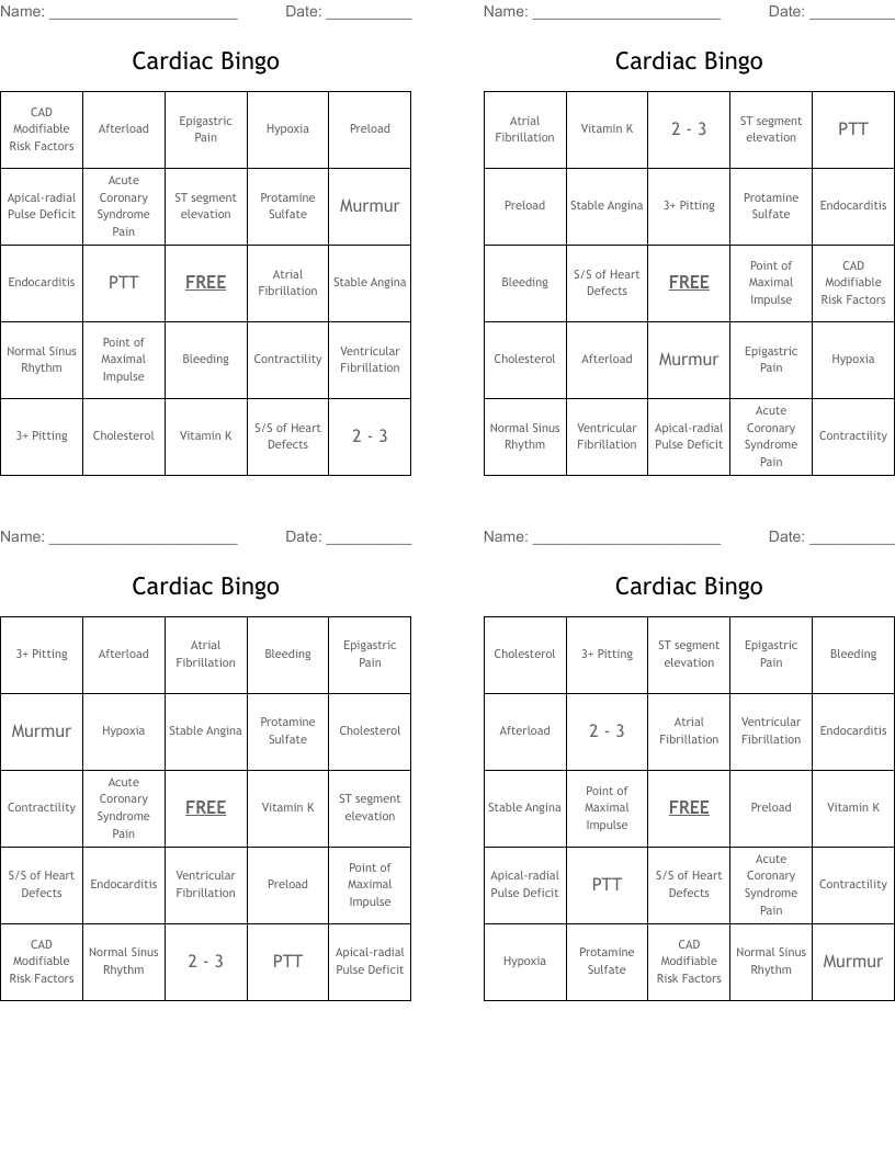 Cardiac Bingo