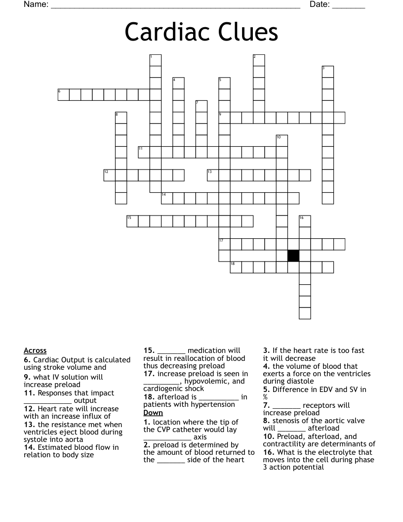 Cardiac Clues Crossword