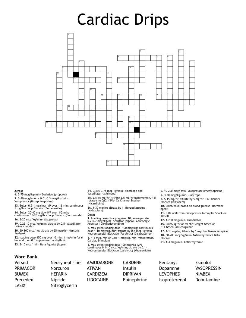 Cardiac Drips Crossword