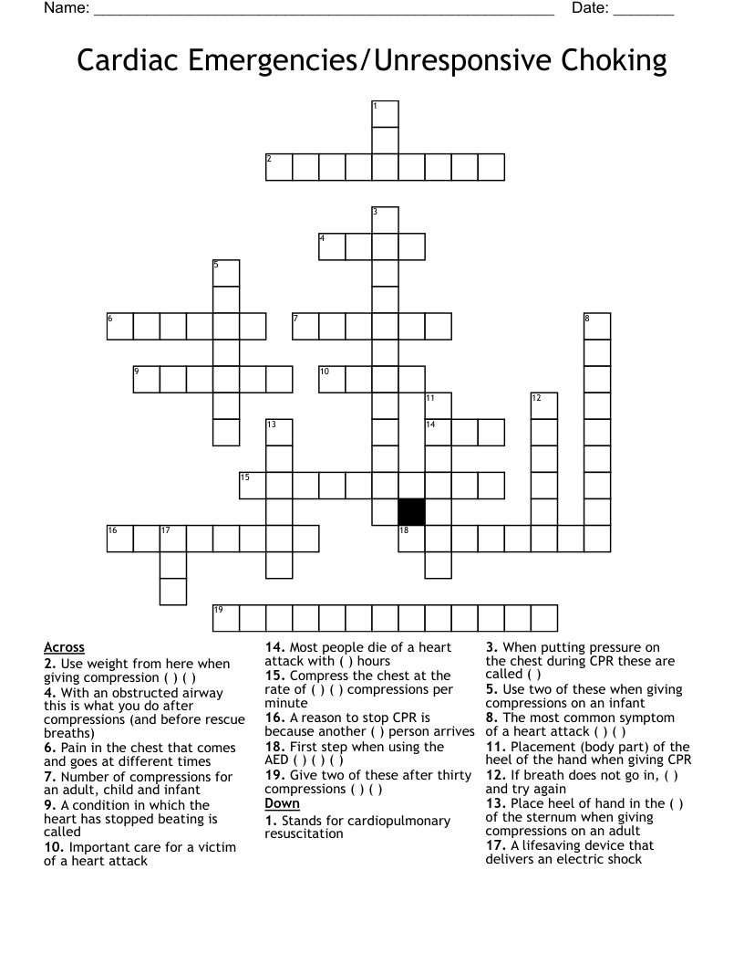 Cardiac Emergencies/Unresponsive Choking Crossword