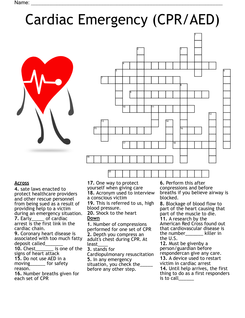 Cardiac Emergency (CPR/AED) Crossword
