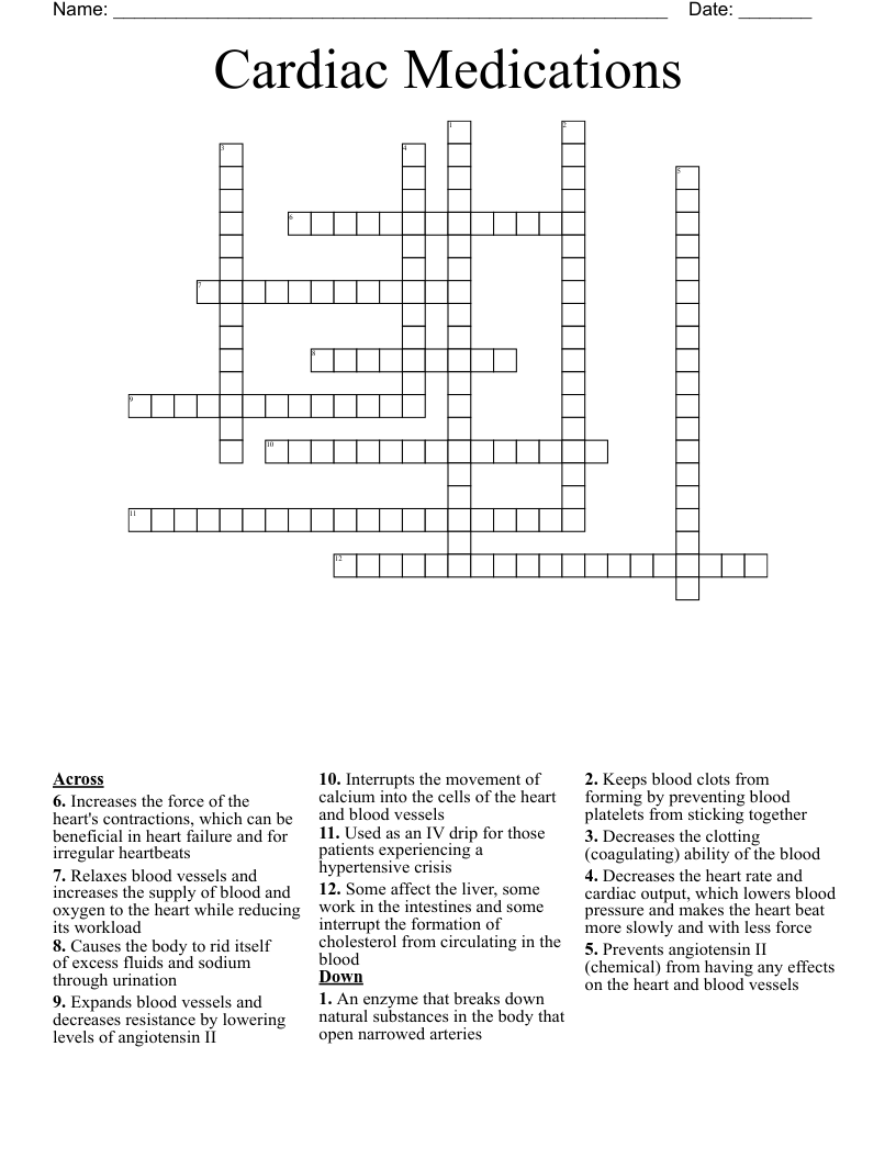 Cardiac Medications Crossword