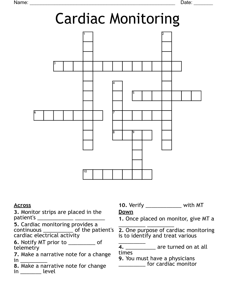 Cardiac Monitoring Crossword
