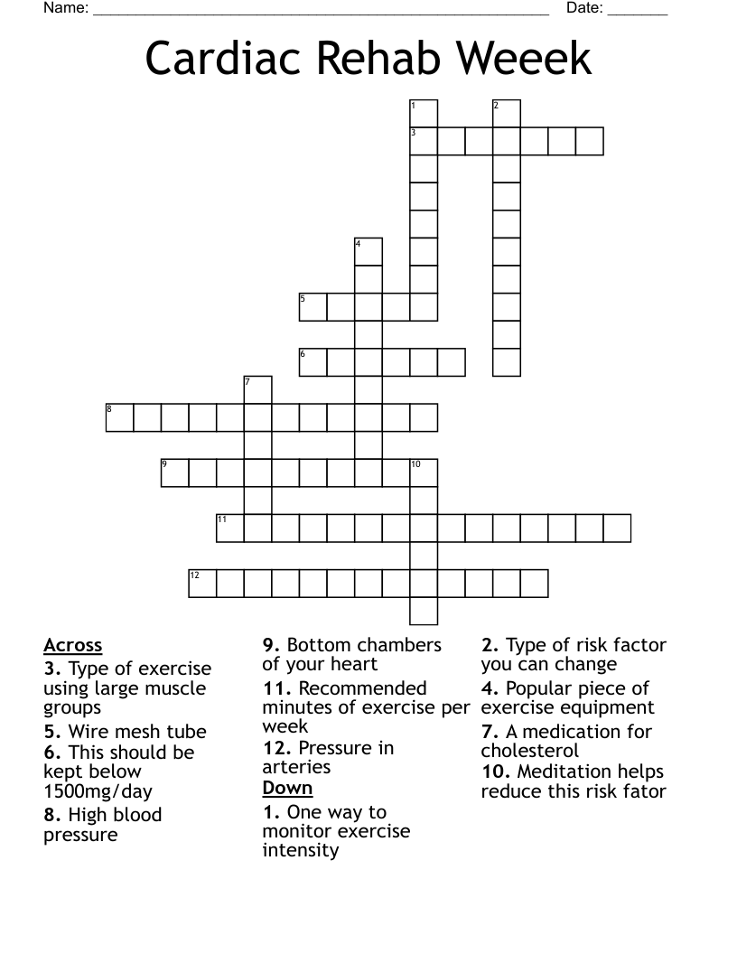 Cardiac Rehab Weeek Crossword