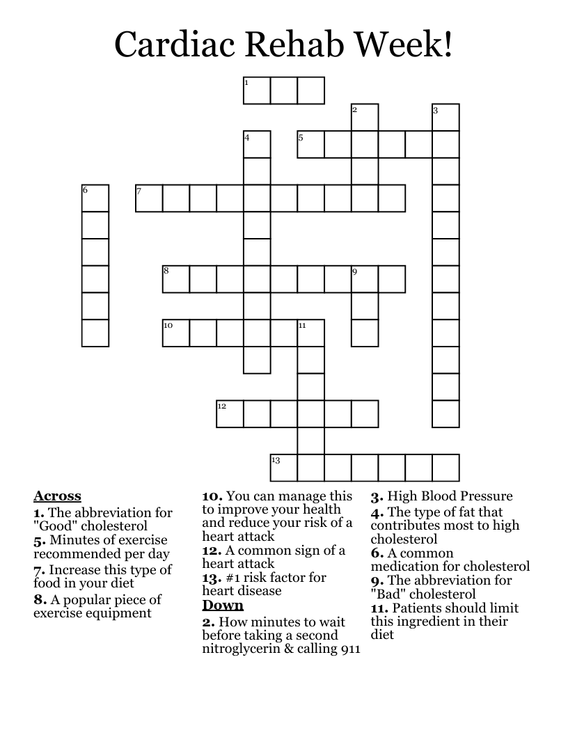 Cardiac Rehab Week! Crossword