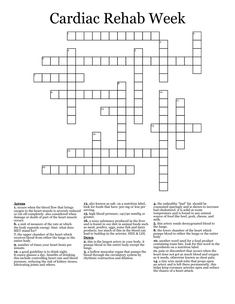 Cardiac Rehab Week Crossword