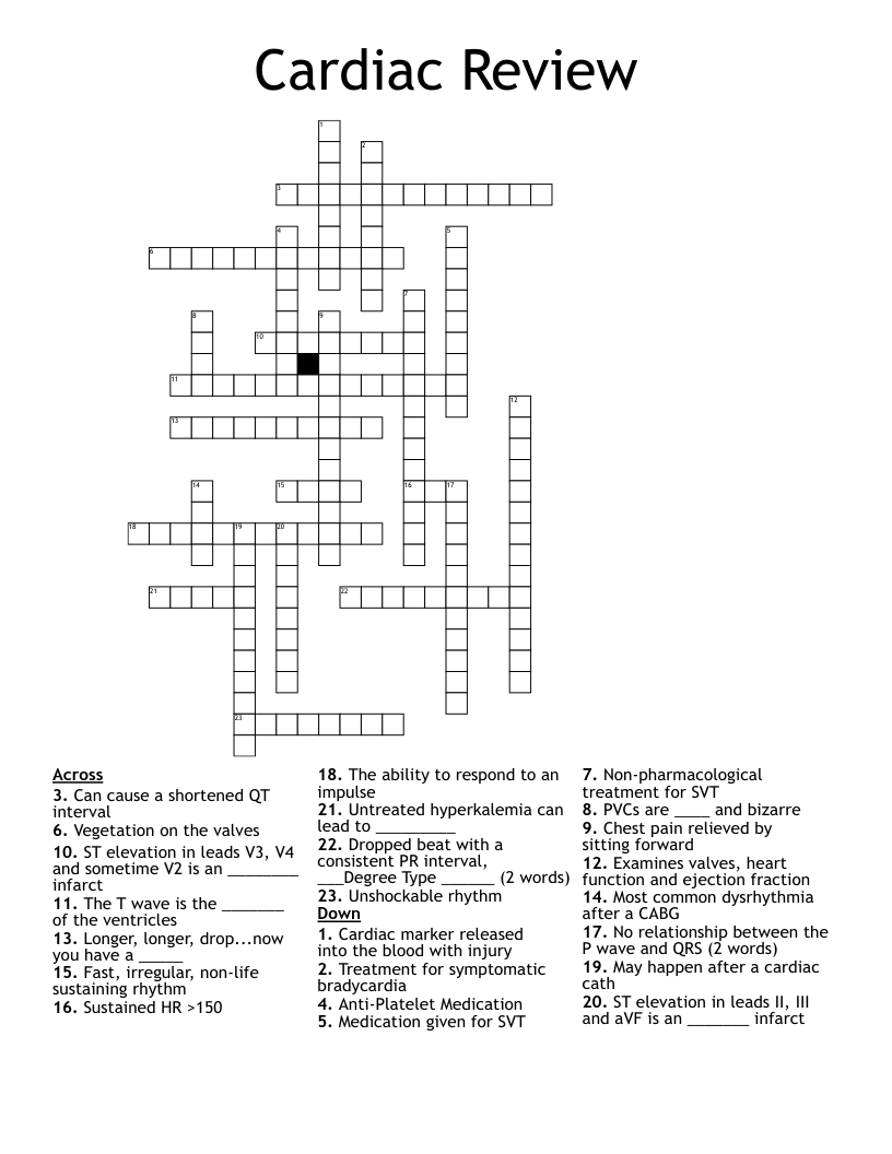 Cardiac Review Crossword