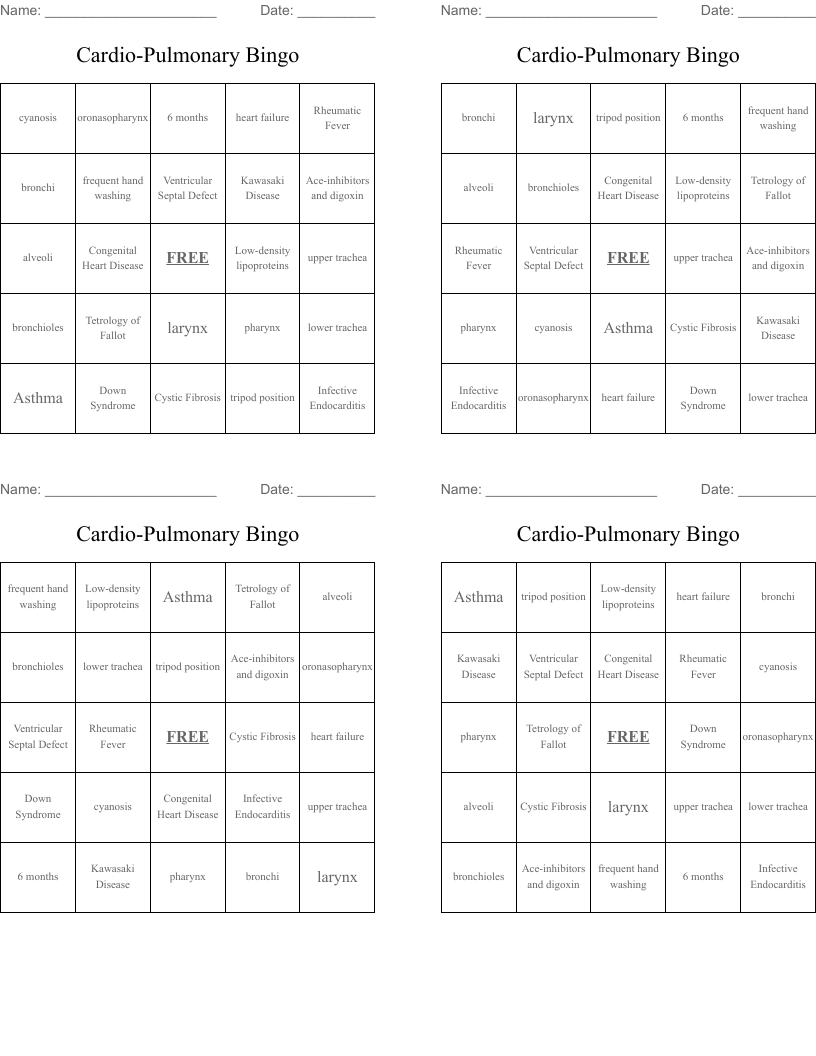 Cardio-Pulmonary Bingo