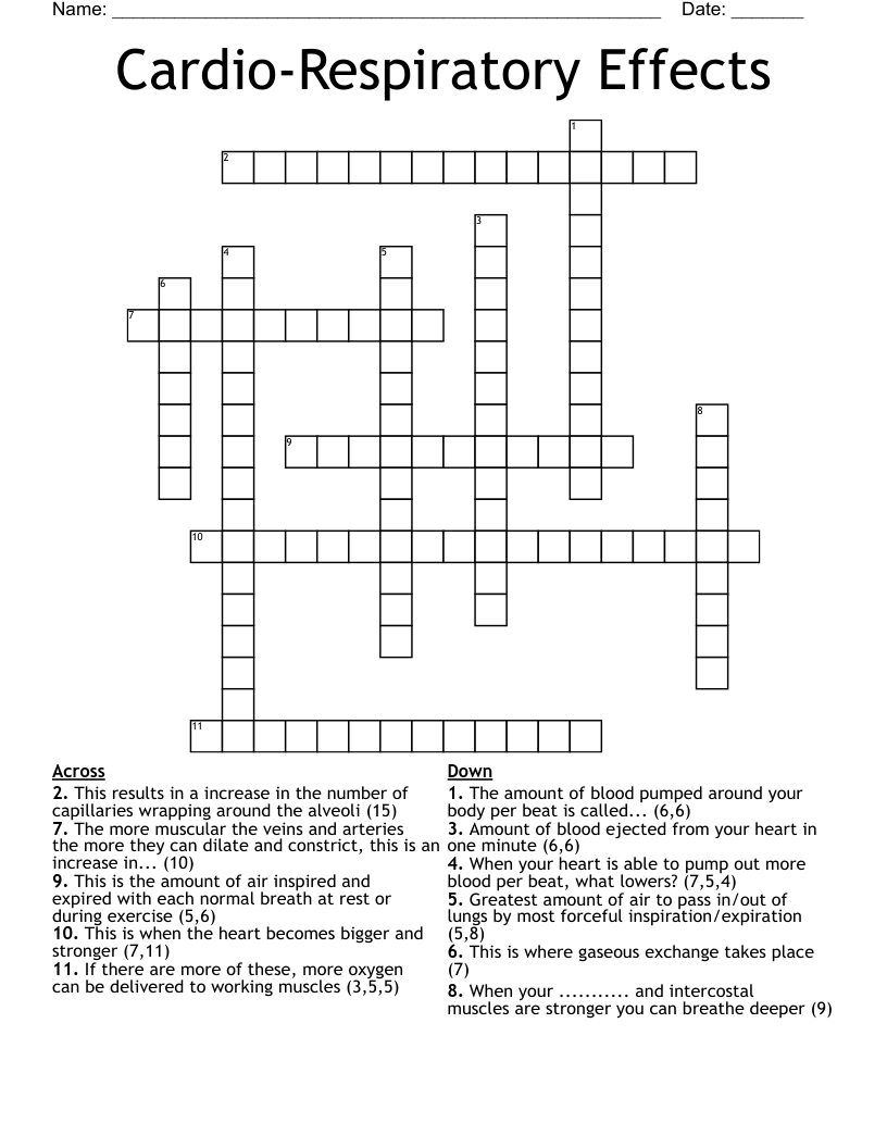 Cardio-Respiratory Effects Crossword