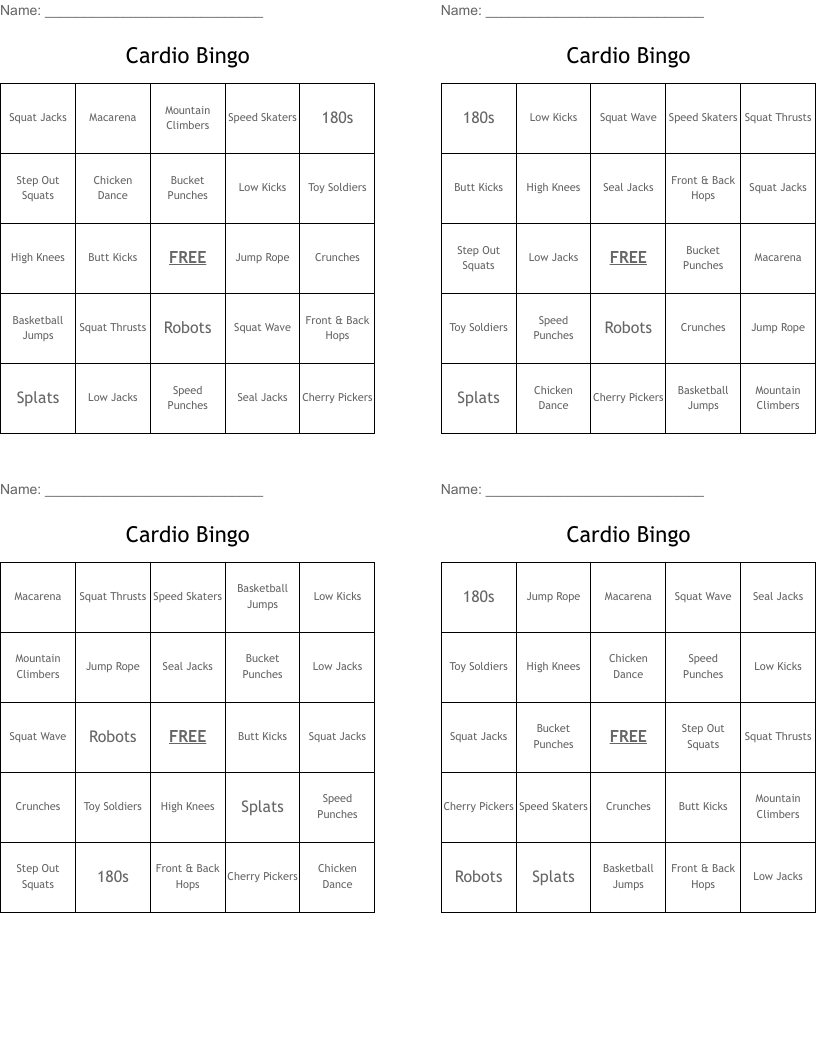 Cardio Bingo