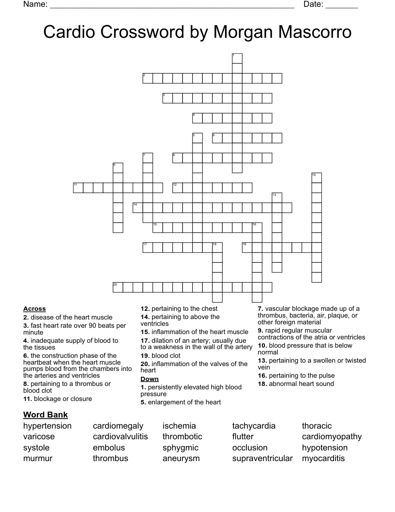 Cardio Crossword by Morgan Mascorro 