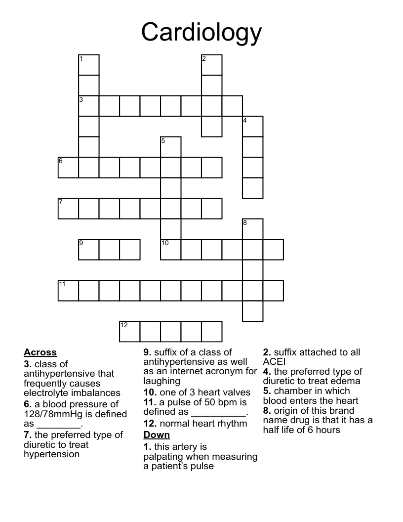 Cardiology Crossword